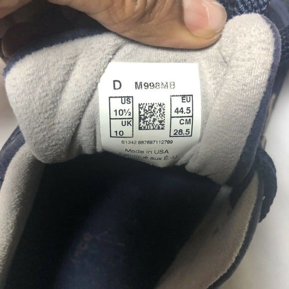 New Balance 998 MB Navy Blue Red Suede‎ Sneakers Size 10.5 Men